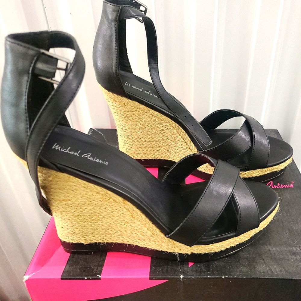 Brand new black wedge platform sandals